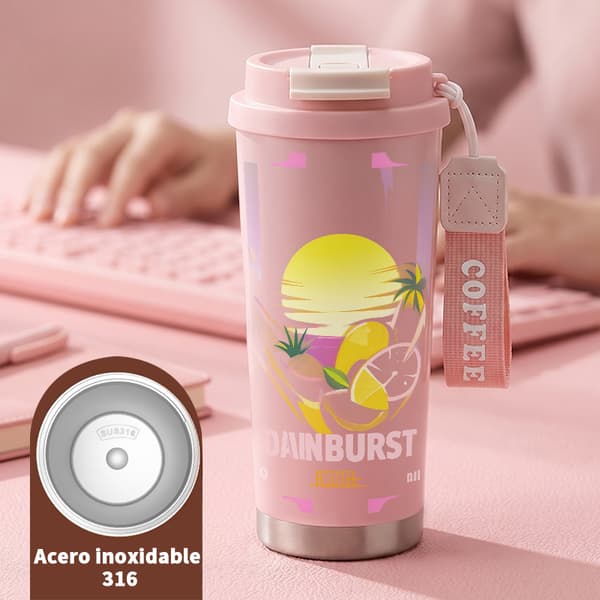 Termisk kaffekopp 500ml 316 rustfritt stål tegneseriedesign Pink