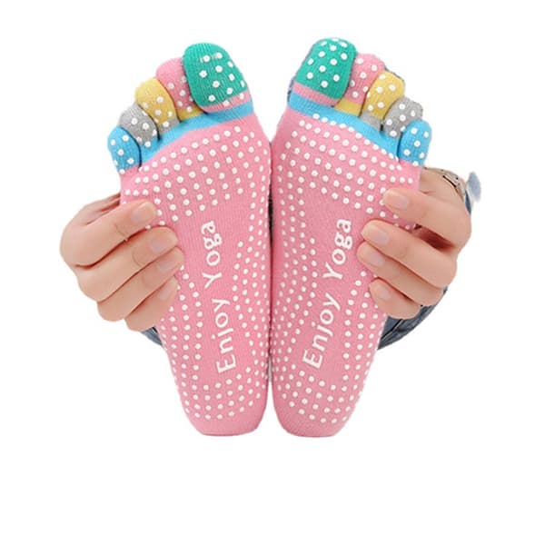 4 Par Full Toe Halkskydds Yoga Strumpor med Tår Pilates med