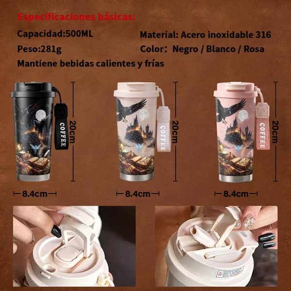Termosmugg 500ml Rostfritt Stål Djurdesign, Isolerad kaffemugg, läckagesäker resemugg med lock White