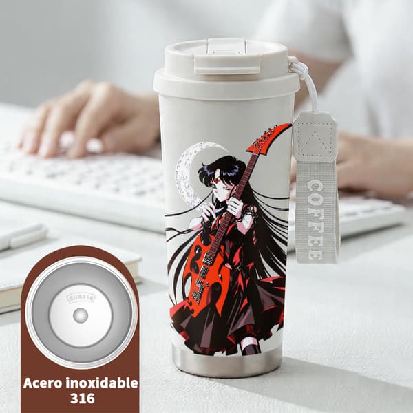 Kaffetermos 500ml Rostfritt Stål Grafisk Design, Isolerad kaffemugg, läckagesäker resemugg med lock White