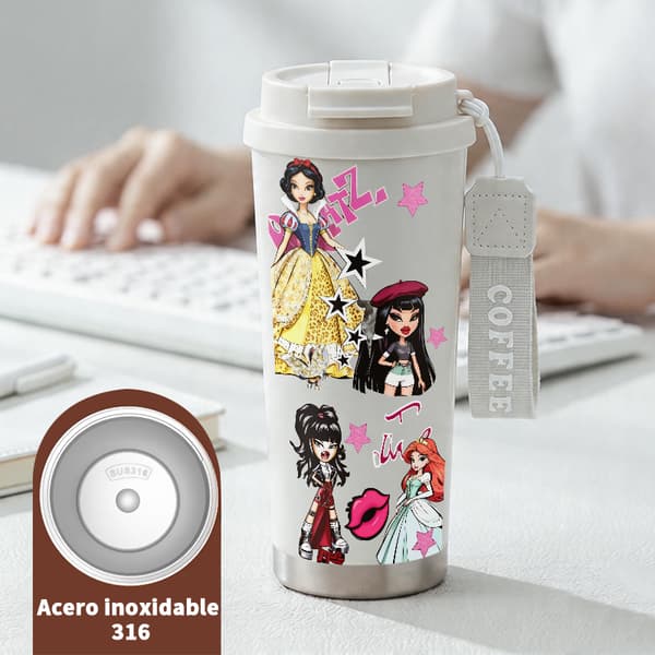 Kaffetermos 500ml Rostfritt Stål Juldesign, Isolerad kaffemugg, läckagesäker resemugg med lock White