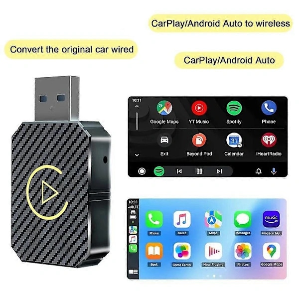2-i-1 Trådløs CarPlay-adapter Android Auto Trådløs Adapter Smart Mini Box USB-dongle Plug and Play WiFi Hurtig Tilslutning