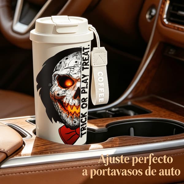 Termoskaffemugg 500ml Rostfritt Stål Blommig Design, Isolerad kaffemugg, läckagesäker resemugg med lock White