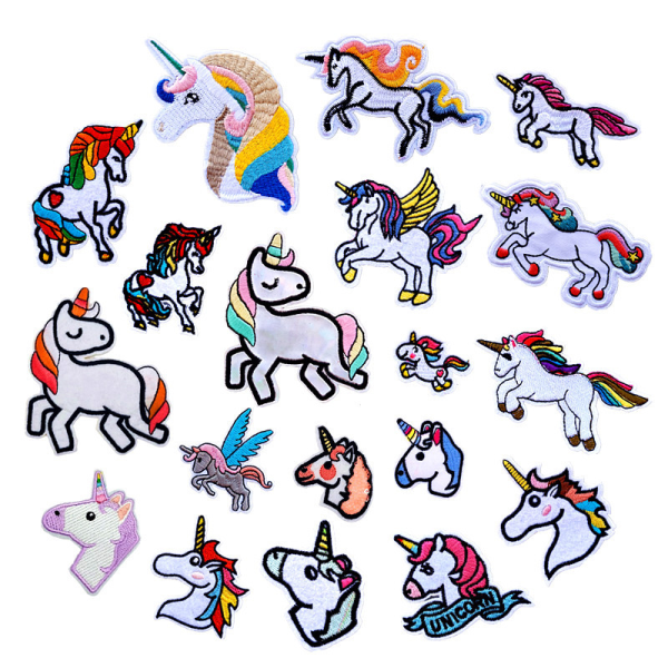 19 st Unicorn Patches Multicolor Slumpmässigt blanda Handgjord Patch