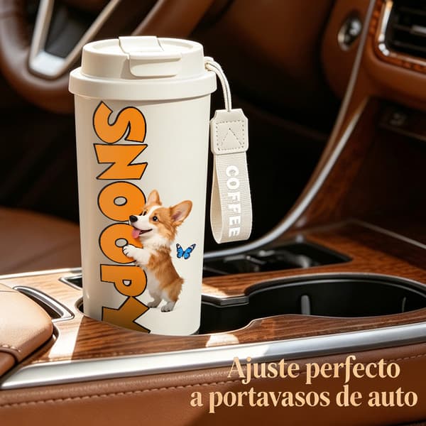 Bärbar kaffetermos 500 ml termisk tecknad design, isolerad kaffemugg, läckagesäker resemugg med lock White