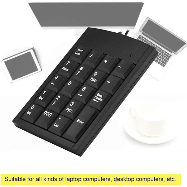 1 stk USB Numerisk Tastatur, Bærbar Anti-slip Mini USB Ledning