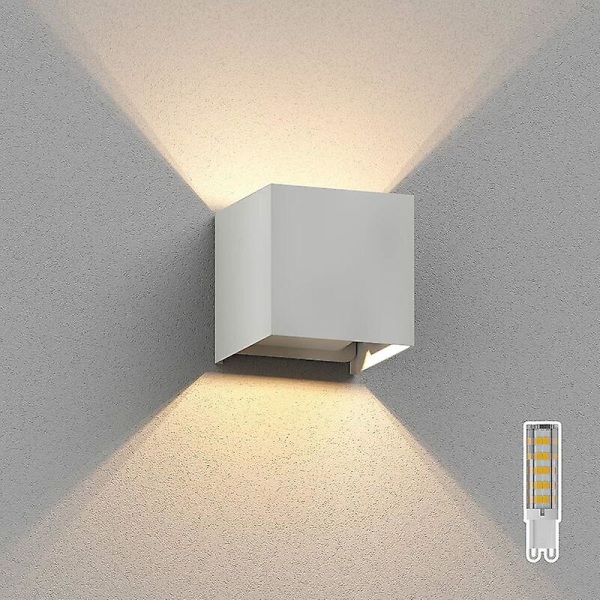 Outdoor Wall Light, White, Ip65, Up & Downlight + 501Lm Led Lamp, Warm White