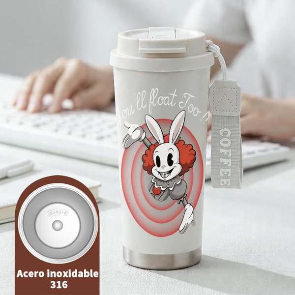 Kaffetermos 500ml Rostfritt Stål Abstrakt Design, Isolerad kaffemugg, läckagesäker resemugg med lock White