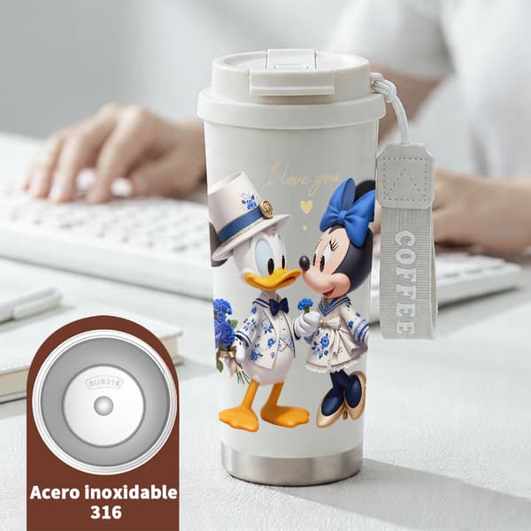 Termisk kaffemugg 500ml Rostfritt stål Abstrakt design, Isolerad kaffemugg, läckagesäker resemugg med lock White