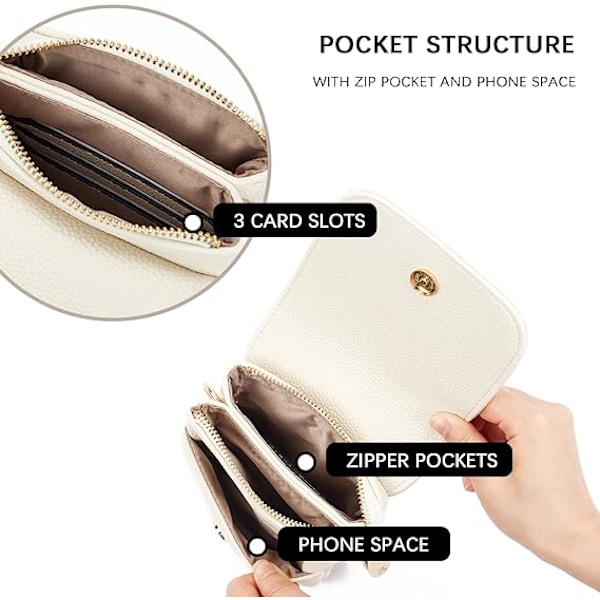 Vegan Läder Liten Crossbody Väska för Kvinnor Designer Mobilväska Plånböcker Justerbar Rem white