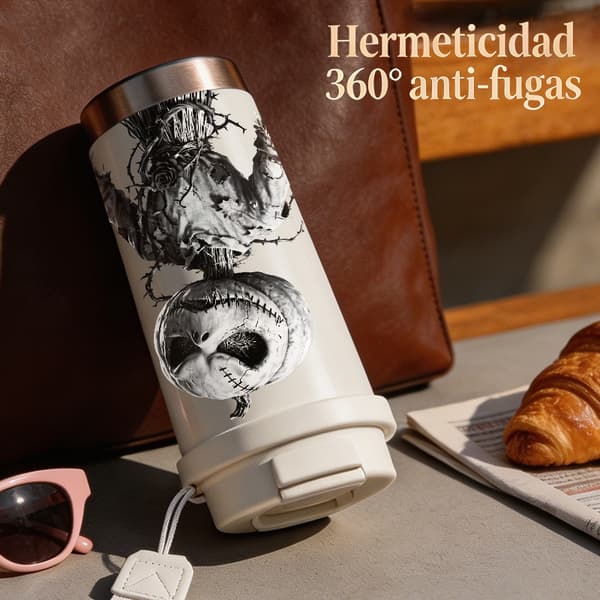 Termisk kaffemugg 500ml Rostfritt stål Tecknad design, Isolerad kaffemugg, läckagesäker resemugg med lock White