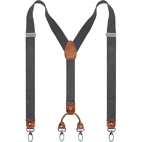 Herre Y-formede Brede Kraftige Seler med 4 Metalclips Justerbare Elastiske Stropper (Grå),A