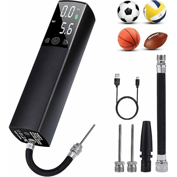 Automatisk elektrisk boldpumpe bærbar bold oppustelig til oppustelig bøje, basketball, fodbold, volleyball, rugby（sort）