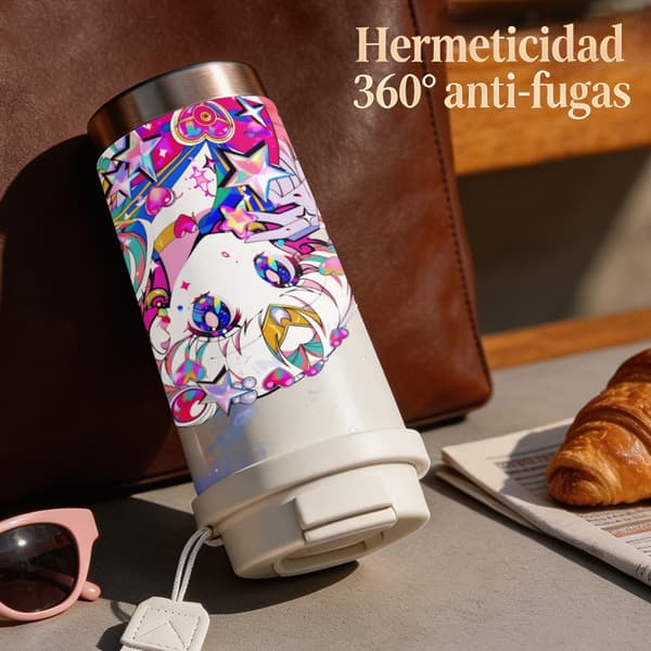 Termosmugg 500ml Rostfritt Stål Söt Design, Isolerad kaffemugg, läckagesäker resemugg med lock Black