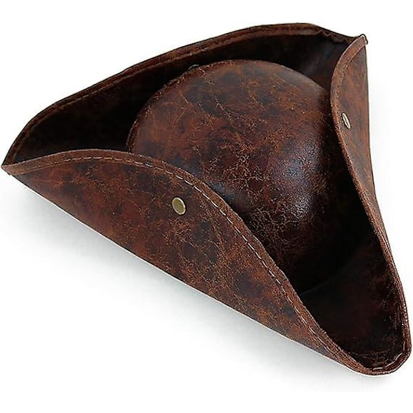 Kunstig læder pirathat - Brun slidt læder kolonitid tricorn hat