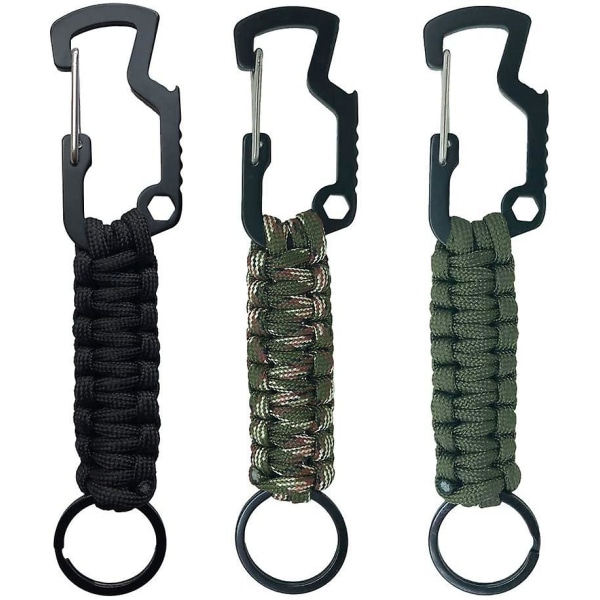 3-pack Survival Lanyard Nyckelring Flasköppnare med K karbinhake