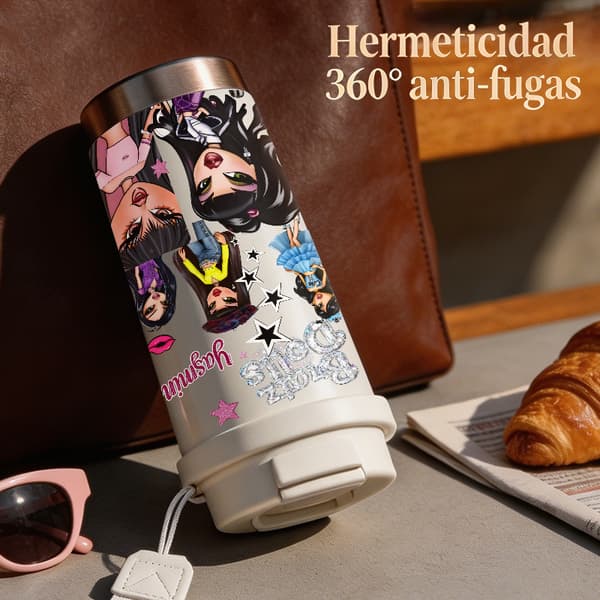 Kaffetermos 500ml 316 Rostfritt Stål Söt Design, Isolerad kaffemugg, läckagesäker resemugg med lock Black