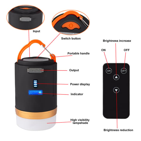 1 stk USB genopladelig campinglampe LED campinglampe med