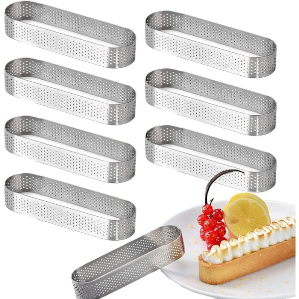 8 kpl soikeita tartalettivuokia, ranskalainen jälkiruoka mousse hedelmäpiirakka vuokarengas quiche-kakkumuotti, ruostumattomasta teräksestä valmistettu tartaletterenkaat