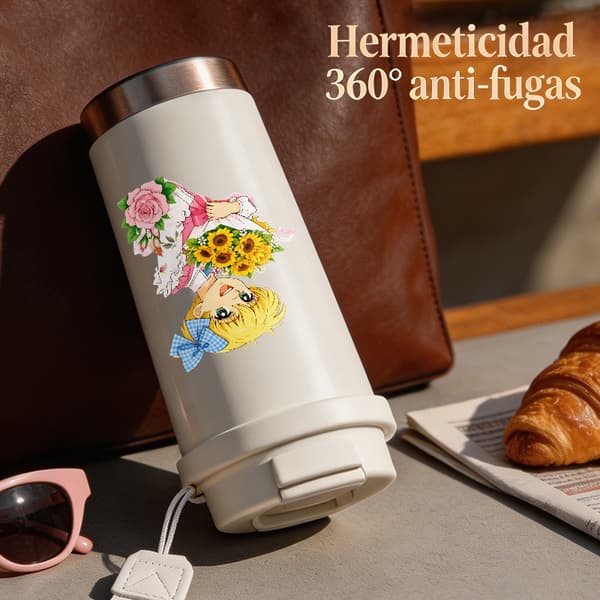 Termisk kaffemugg 500ml rostfritt stål festlig design, isolerad kaffemugg, läckagesäker resemugg med lock White
