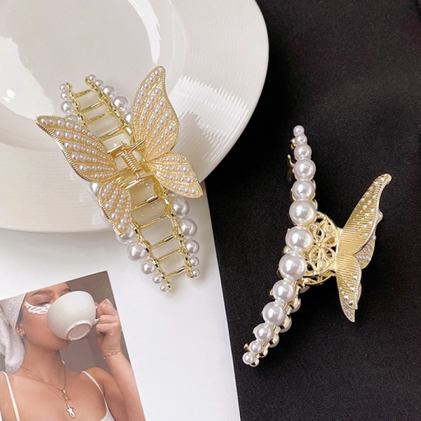 Butterfly Hair Clips (2 st), Snygga Crystal Claw Clips Pearl