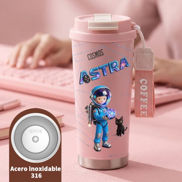 Kaffetermokande 500ml Rustfrit Stål Blomsterdesign Pink
