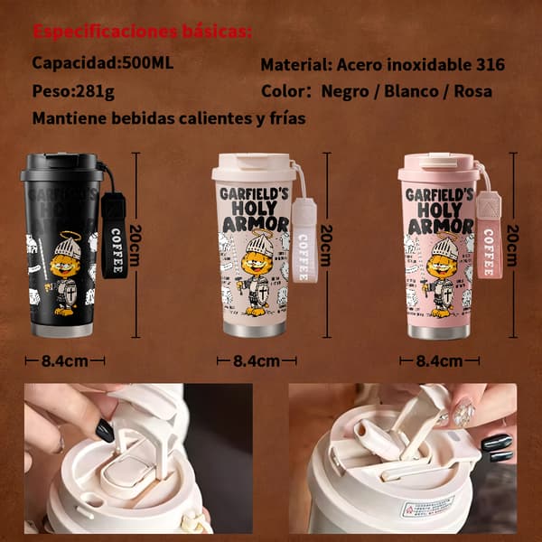 Termisk kaffemugg 500ml Rostfritt stål Söt design, Isolerad kaffemugg, läckagesäker resemugg med lock White