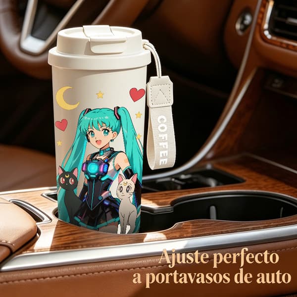 Bärbar kaffetermos 500 ml 316 rostfritt stål festlig design, isolerad kaffemugg, läckagesäker resemugg med lock White