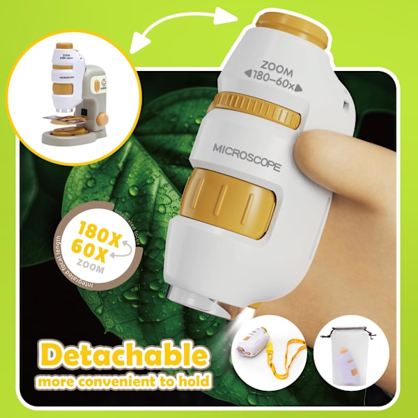 2-in-1 irrotettava mikroskooppi, 60-180x minimiksroskooppi lapsille