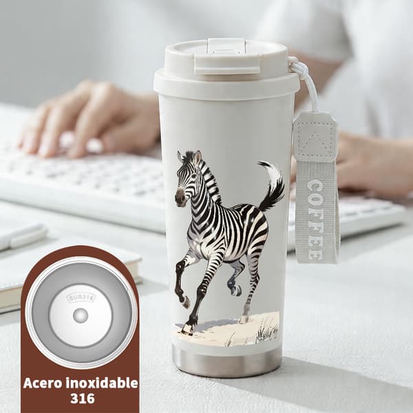 Kaffetermokande 500ml Rustfrit Stål Blomsterdesign White