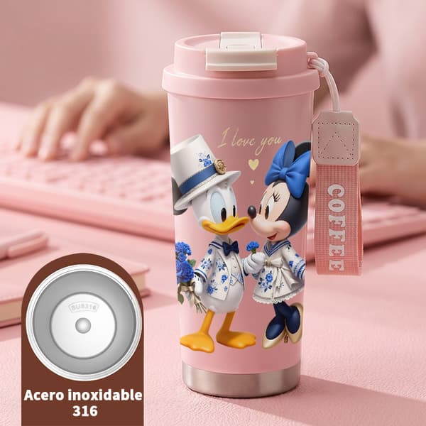Termisk kaffemugg 500ml Rostfritt stål Abstrakt design, Isolerad kaffemugg, läckagesäker resemugg med lock Pink