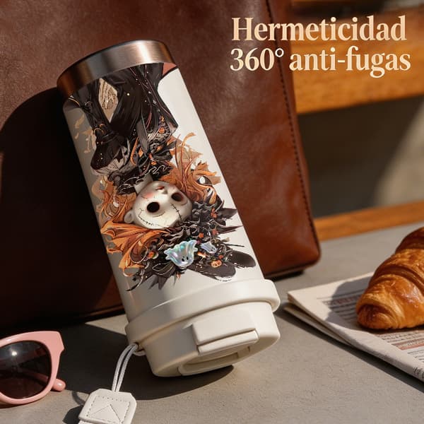 Kaffetermos 500ml Rostfritt Stål Juldesign, Isolerad kaffemugg, läckagesäker resemugg med lock Pink