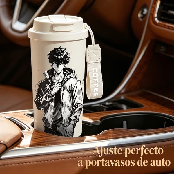 Termisk kaffemugg 500ml Rostfritt stål Tecknad design, Isolerad kaffemugg, läckagesäker resemugg med lock White