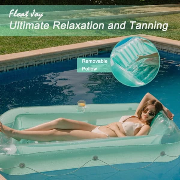 Stor Oppustelig Pool Float Lounger, Solbadkar, Oppustelig Solbad Poolflåde med Pude til Udendørs Brug, Have, Baghave