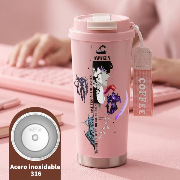 Termoskaffemugg 500ml 316 Rostfritt Stål Djurdesign, Isolerad kaffemugg, läckagesäker resemugg med lock Pink