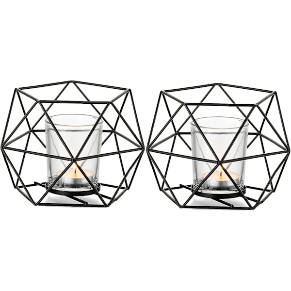 Musta Tealight-kynttilänjalka - 2 kpl Geometrinen kynttilänjalka Moderni muotoilu Keskipiste Tealighteille Häät Olohuone Syntymäpäivä Kodin sisustus