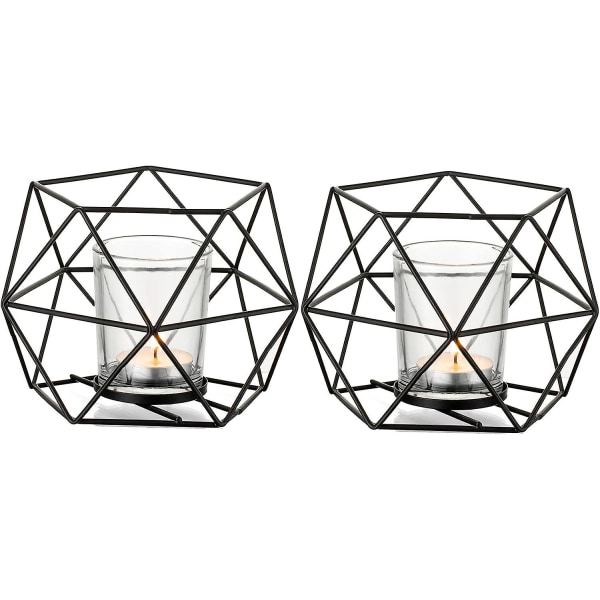 Svart Tealight Ljusstake - Set om 2 Geometriska Ljusstakar Modern Design Mittendel för Tealights Bröllop Vardagsrum Födelsedag Heminredning