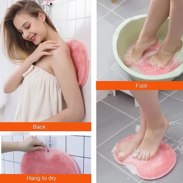 2-pack duschrygg- och fotskrubb, väggmonterad ryggskrubb silikonbadmassageborste med sugproppar