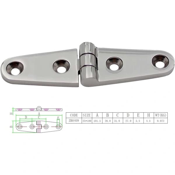 2 stk. hengsler i rustfritt stål, 100x25 mm, A
