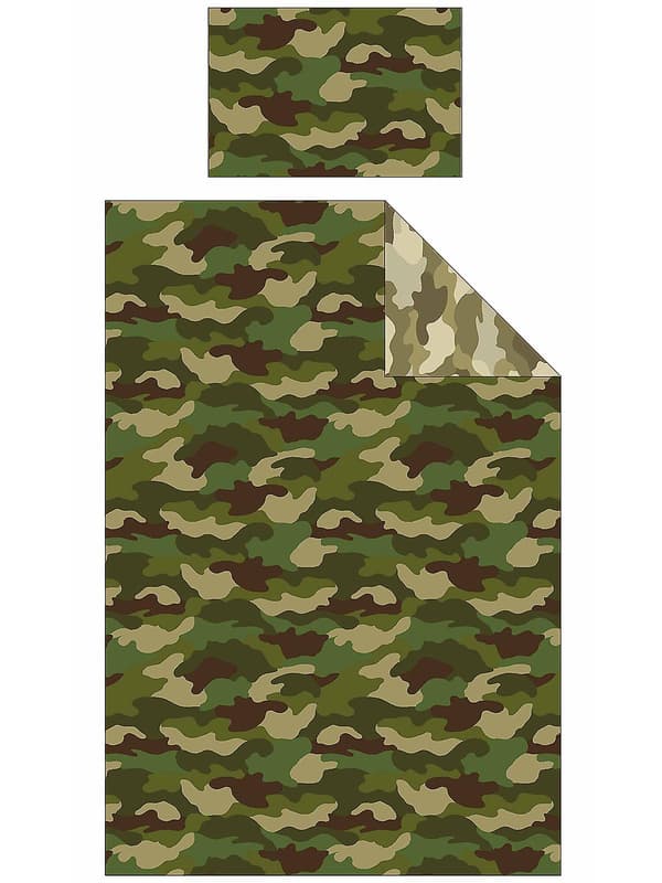 Armé Kamouflage Vändbart Påslakanset med Örngott Camouflage Single