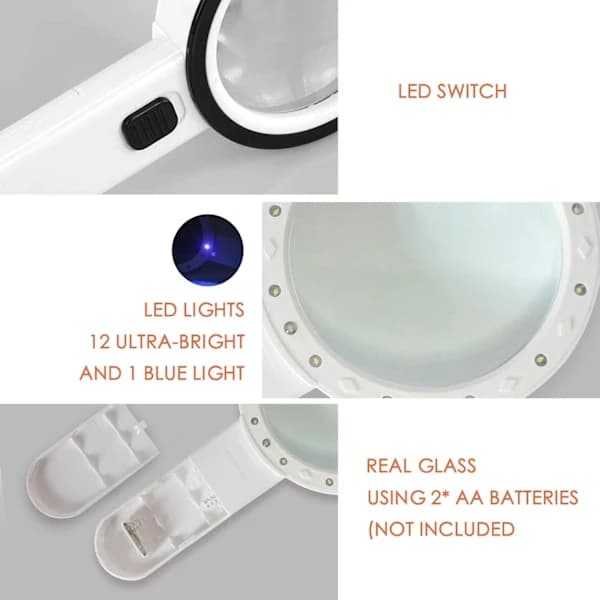 Magnifying Glass with Light, 30x Handheld Large Magnifier