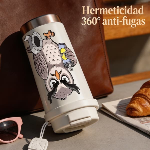Termoskaffemugg 500ml Rostfritt Stål Grafisk Design, Isolerad kaffemugg, läckagesäker resemugg med lock White