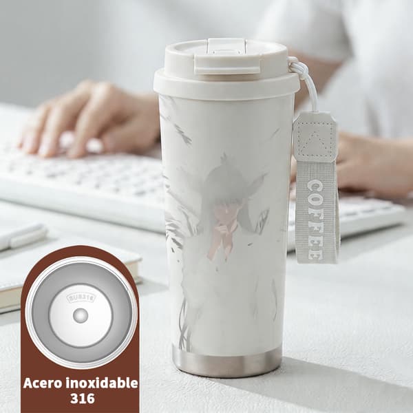 Kaffetermos 500ml Rostfritt Stål Juldesign, Isolerad kaffemugg, läckagesäker resemugg med lock White