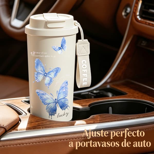 Kaffetermos 500ml 316 Rostfritt Stål Geometrisk Design, Isolerad kaffemugg, läckagesäker resemugg med lock White