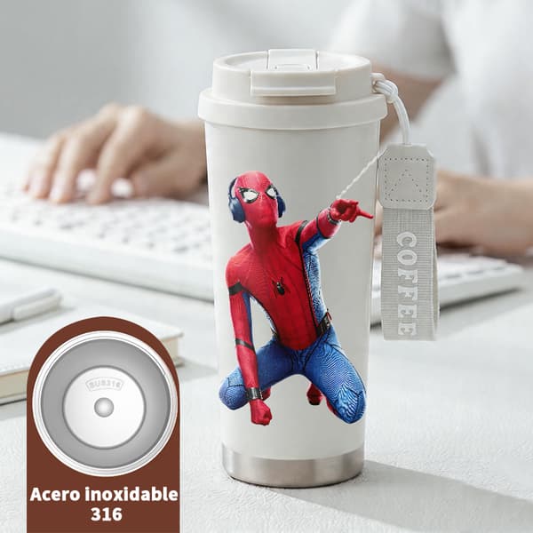 Kaffetermos 500ml Rostfritt Stål Militärdesign, Isolerad kaffemugg, läckagesäker resemugg med lock White
