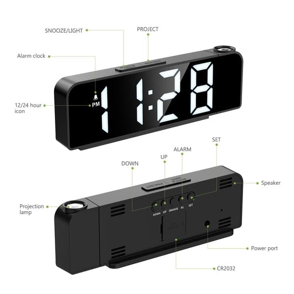 Digital projektionsväckarklocka med stor 7,9-tums display