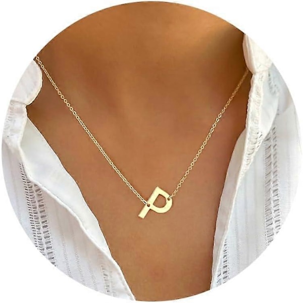 Guld Initial Halsband för Kvinnor - 14k Guldpläterade Stora Bokstavs Hängen Halsband för Kvinnor Trendiga Smyckesgåvor P
