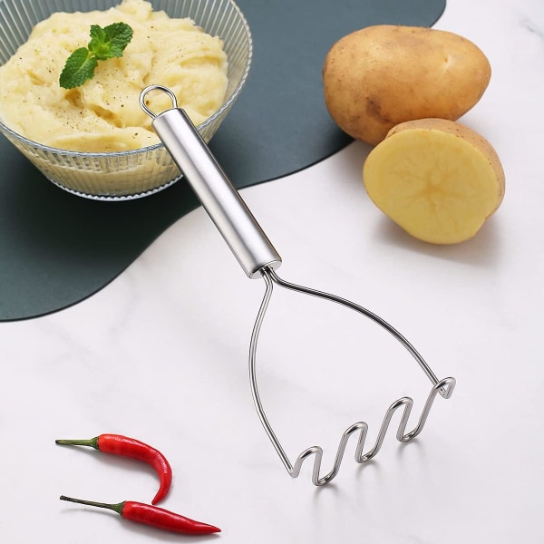 1 stk. Robust Kartoffelmoser i Rustfrit Stål, Fast Greb,