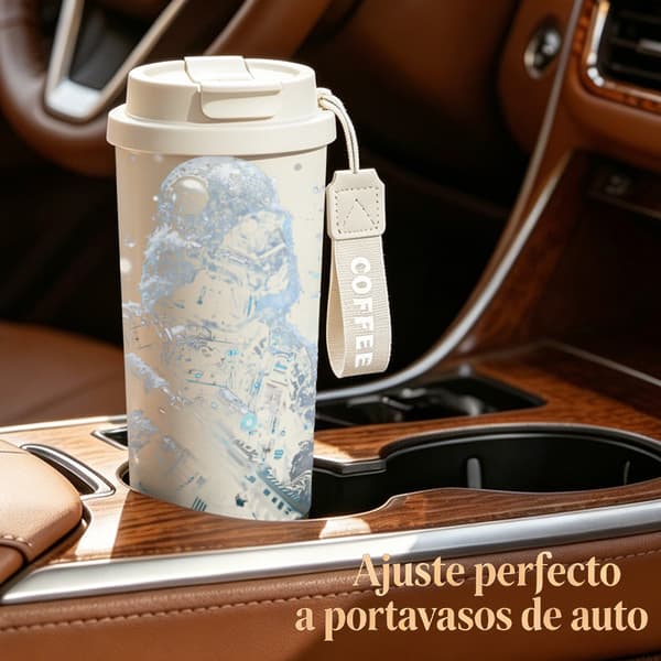 Kaffetermos 500ml Rostfritt Stål Geometrisk Design, Isolerad kaffemugg, läckagesäker resemugg med lock White