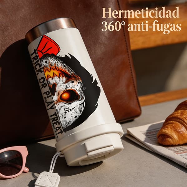 Termoskaffemugg 500ml Rostfritt Stål Blommig Design, Isolerad kaffemugg, läckagesäker resemugg med lock White